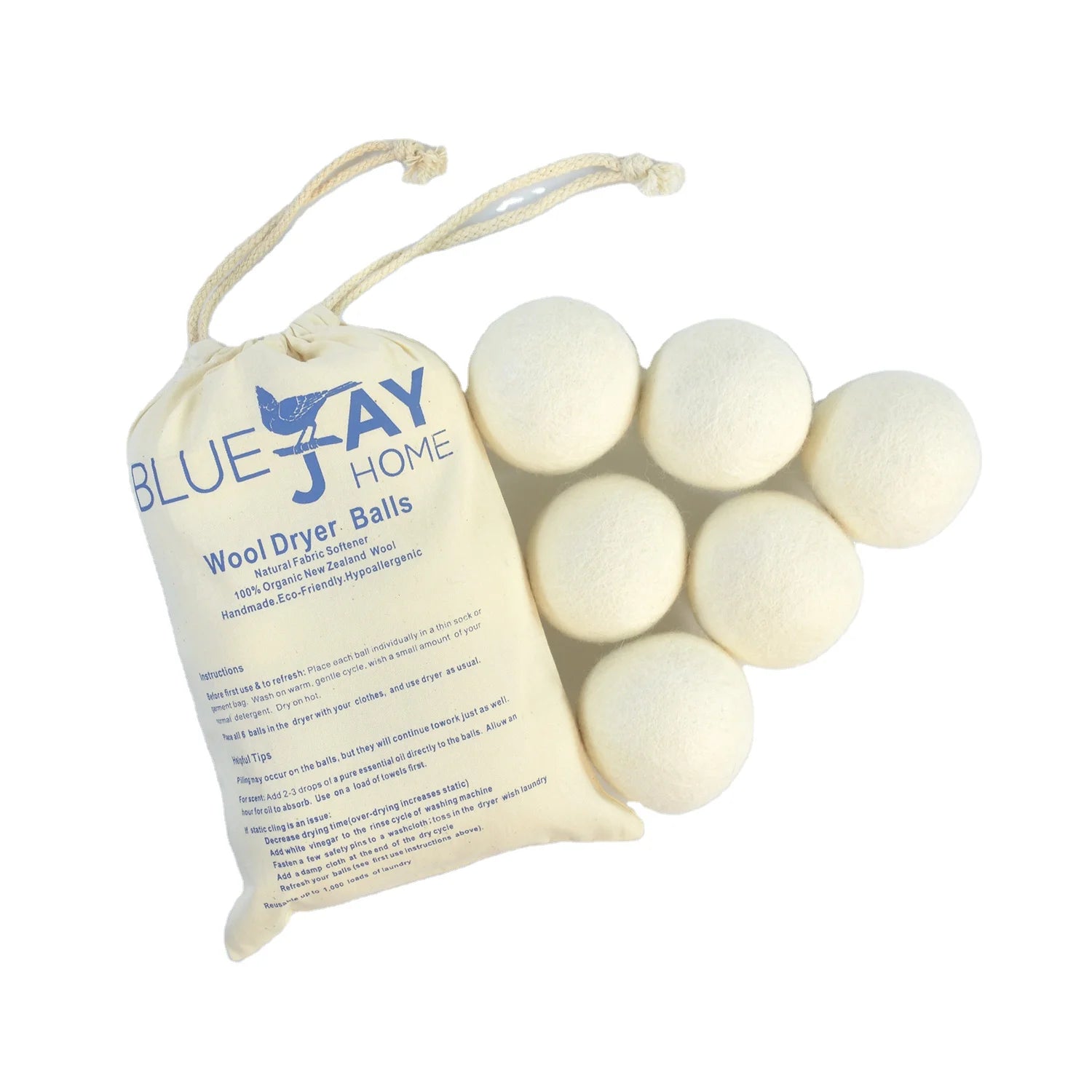 Shuojinxin 6-Pack Eco-Conscious Wool Drying Balls Reusable 7CM All-Season Dryer Helper Cotton Bag Packaging Colors