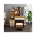 Nordic Wood Light White and Gray Dreser Vanity Desk Marble Dressing Table with LED Mirror and Drawers One Set