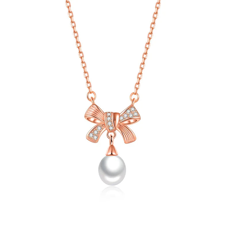 Hot Sale Silver 925 Necklace Freshwater Pearl with Bowknot Pendant Moissanite Luxury Styles for Women fashion Jewelry