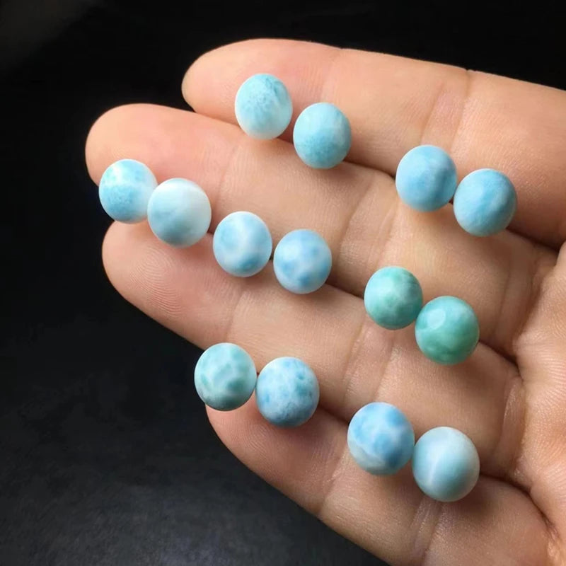 Wholesale S925 Silver Natural Precious GemStone Copper Pectolite Larimar Beads Stud Earrings  for Women Gift