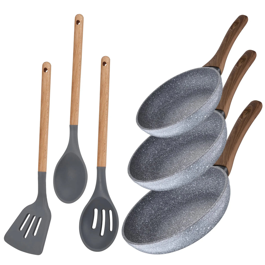 Set of 3 frying pans 22 24 and 26 + utensil set Daimiel forged aluminum induction