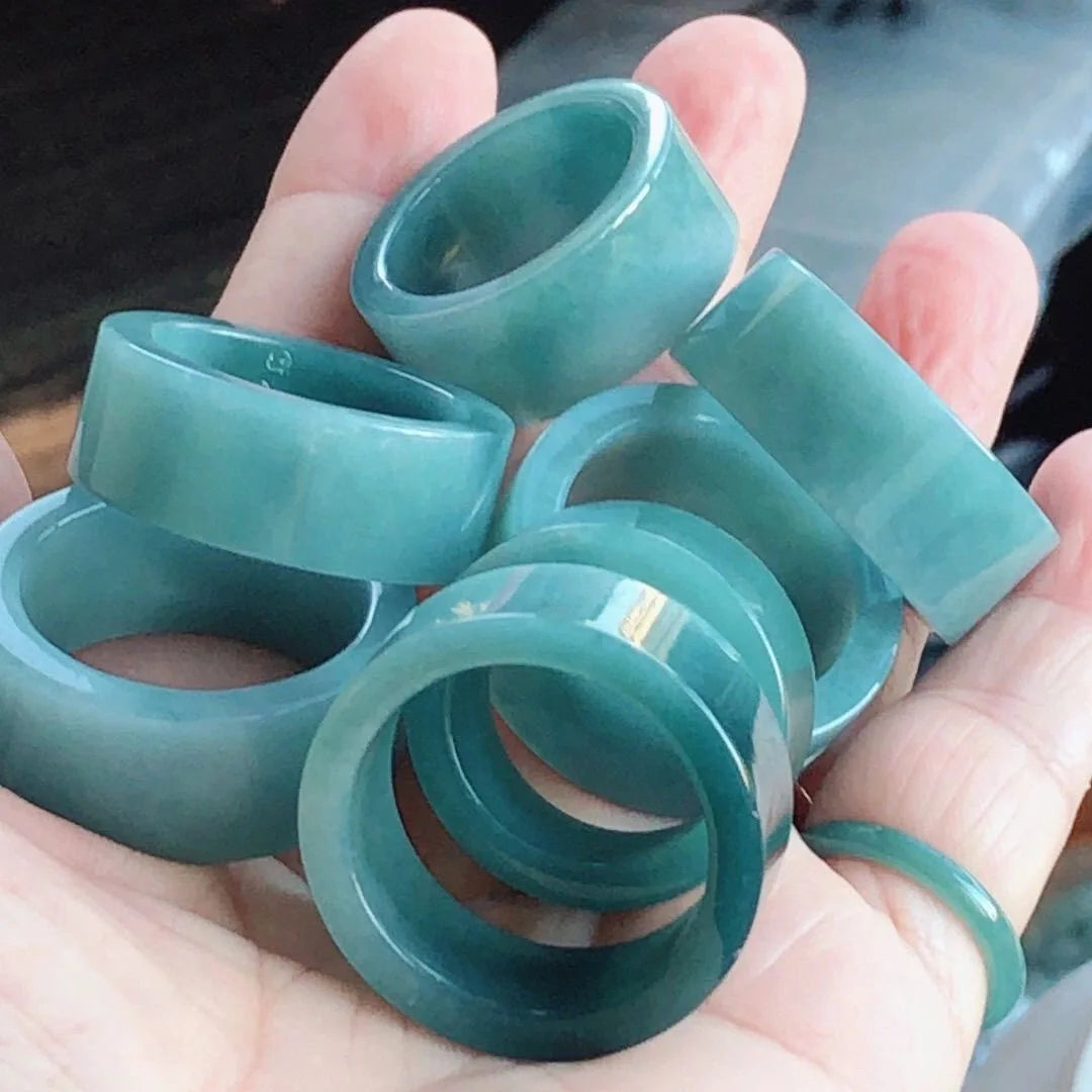 PFT Natural Jadeite A-grade Jade Ring Trendy Personalized Blue Water Jade Square Tail Ring Gift for Couples Middle Finger MegaBDM