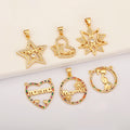 QIKU Wholesale Gold Filled Star and Heart Charms for Jewelry Making Zircon MAMA Letter Pendants DIY Fashion Accessories