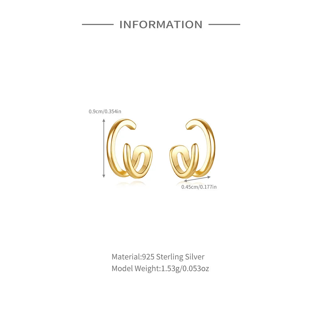 Fashion Non Pierced 18K Gold Plated Thickness Ear Cuff S925 Silver Earrings for Women