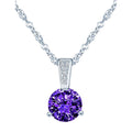 In Stock S925 Sterling Silver Cubic Zirconia Purple Women Minimalist Multi Faceted Stone Set Pendant Necklace MegaBDM