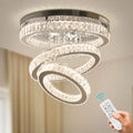 Dimmable 19.7\" LED Ring Crystal Chandelier Ceiling Light Fixtures Stainless Steel 30*40*50 Remote Included for Living Room