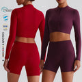 SHINBENE Recycled Polyester Women's Biker Shorts and Zip up Long Sleeve Yoga Workout Set Sustainable Sports Gym Fitness Sets