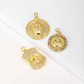 QIKU Wholesale Round Gold Sun Pendant Crown Charm Circle Charm Luxury Zircon Charms for Jewelry Necklace Making