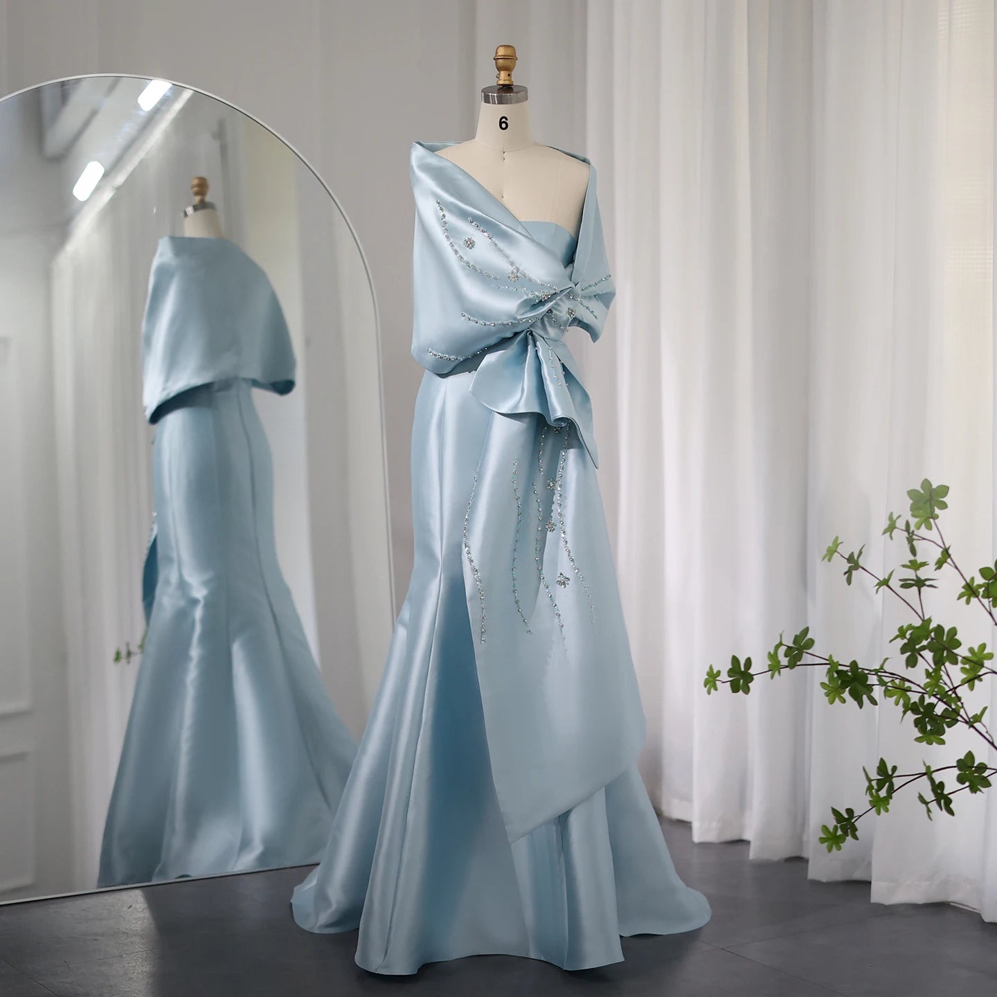 Jancember SCZ016 Elegant Satin Mermaid Party Evening Dresses With Shawl