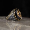 Turkish Style Vintage 925 Sterling Silver Ottoman Style Men's Ring with Rhodium and Gold Bi-color Plating Model RCEGYT-287