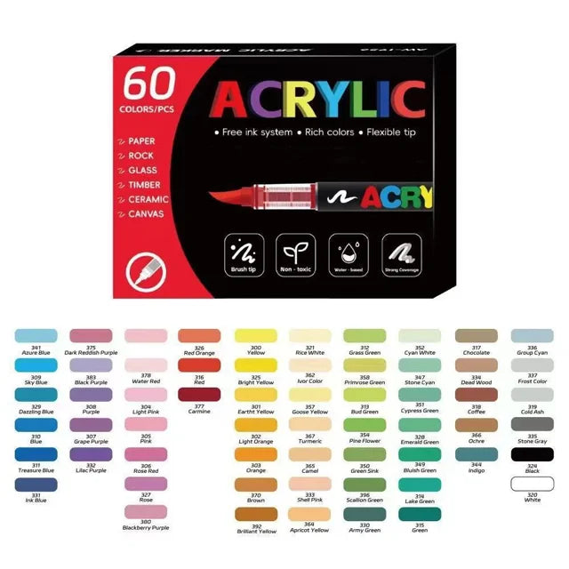 60 Color Direct Liquid Art Acrylic Painting Marker Pen Set Premium Quality Art Markers for School Stationery Supplies
