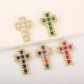 QIKU Wholesale Christian Charms Vintage Cross Charm 18K Gold Plated Small Crystal Charms Belief Pendants for Jewelry Making