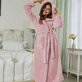 Winter Flannel Long Sleeves Cute Rabbit Ears Hat Bathrobes Women Sleepwear Hooded Cozy Robe Coral Fleece Pajamas Longue