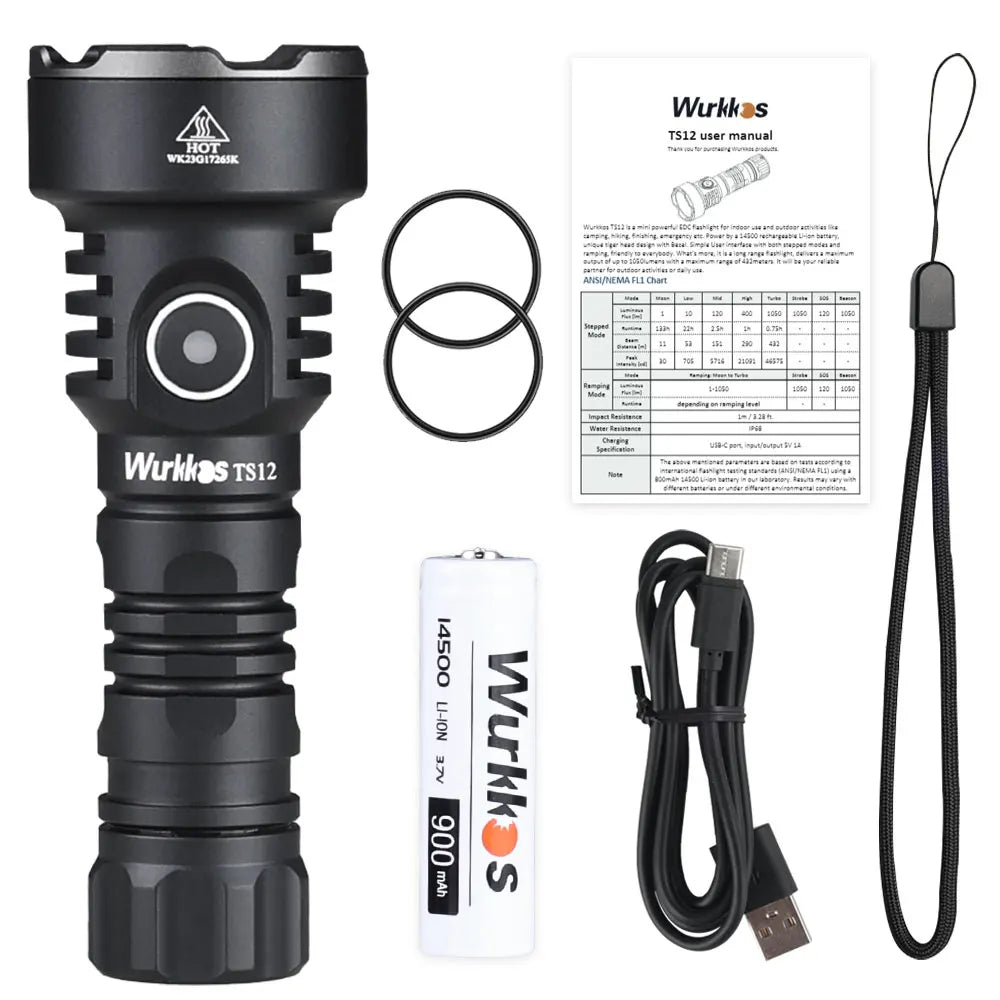 TS12 1350LM Torch Light Long Range Aluminum USB Rechargeable Portable Flashlight LED Torch Light Tactical