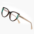 High-End Ladies Rectangle Eyewear Frames Fashion Cat Eye Patchwork Color Acetate Optical Glasses with Rivet and TAC Lens MegaBDM