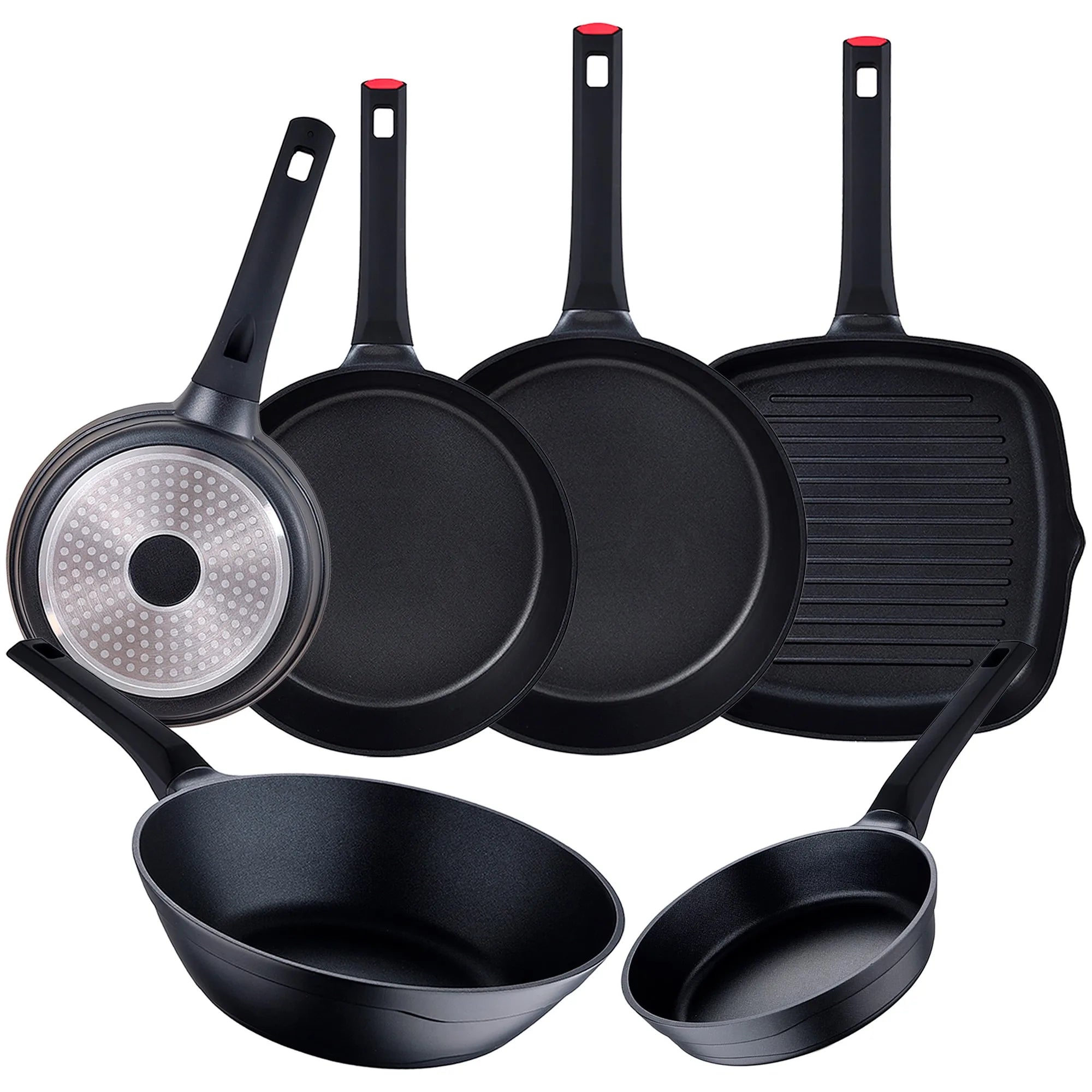 Set of 4 frying pans + Wok + San Ignacio grill pan.