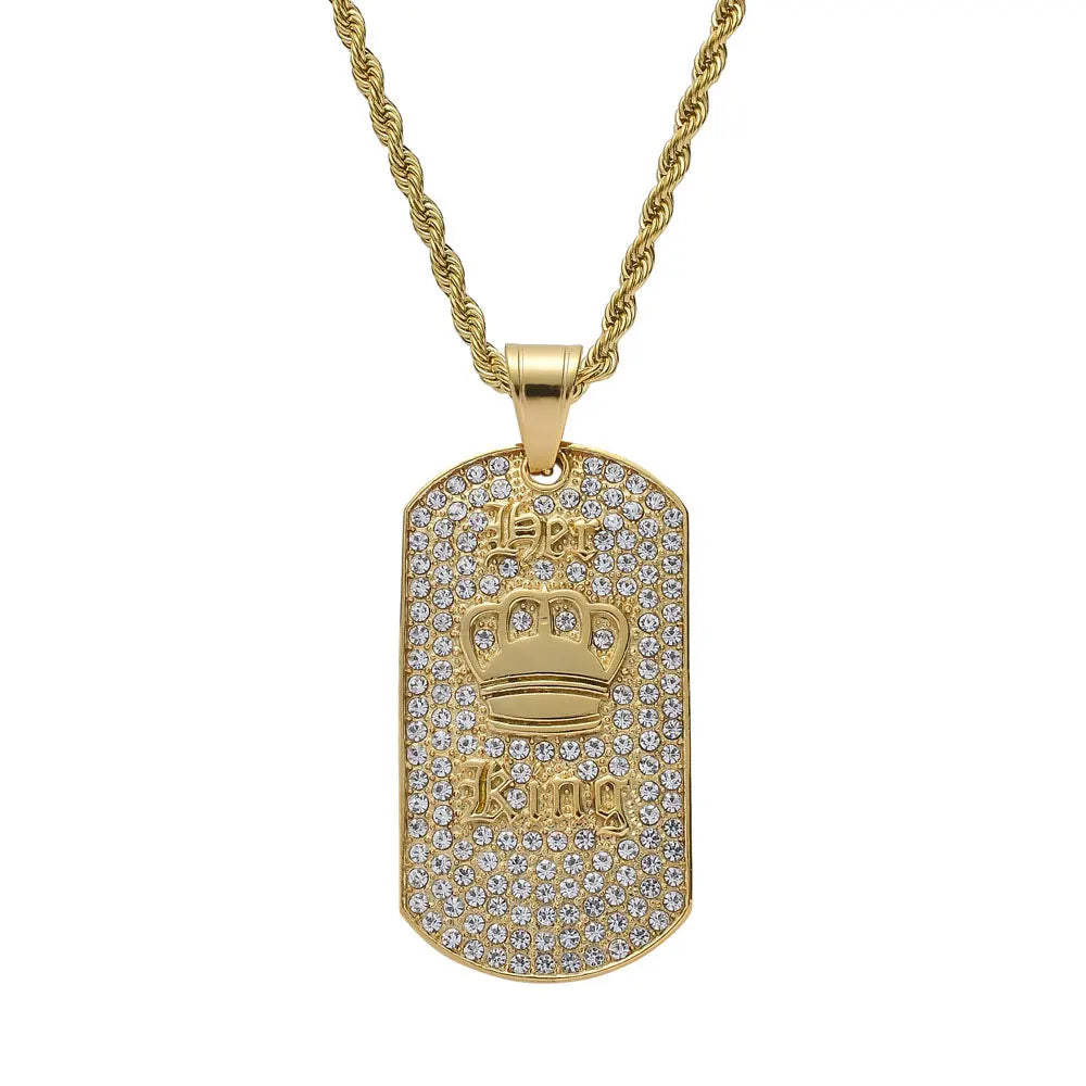 Wholesale Bling Bling Christian Heart Jewelry Hip Hop Zircon Iced Out Silver Plated Pendant Dog Tag Necklace Unisex Women