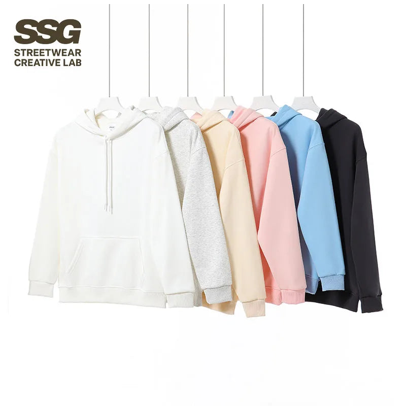 Heavyweight Cotton Blend Oversized Hoodie Unisex Pullover Solid Color Fleece Hooded Sweatshirt for Men and Women