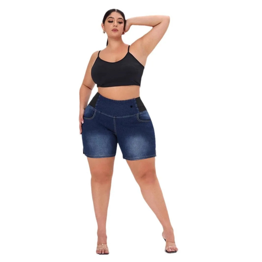 New Cross-Border Women's European & American Mid-Rise Elastic-Waist Butt-Lifting Skinny Casual Breathable Washed Denim Capris