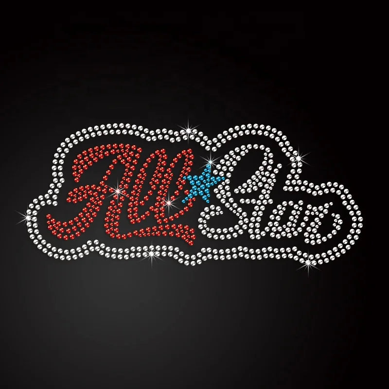 Wholesale Rhinestone Heat Transfer Cheer Custom Design Rhinestone Shirt