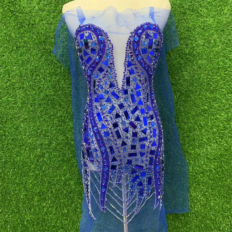 Designer Clothing Brand's Elegant Mirror Dress Luxury Rhinestone Club Stage Performance Flamenco Costume