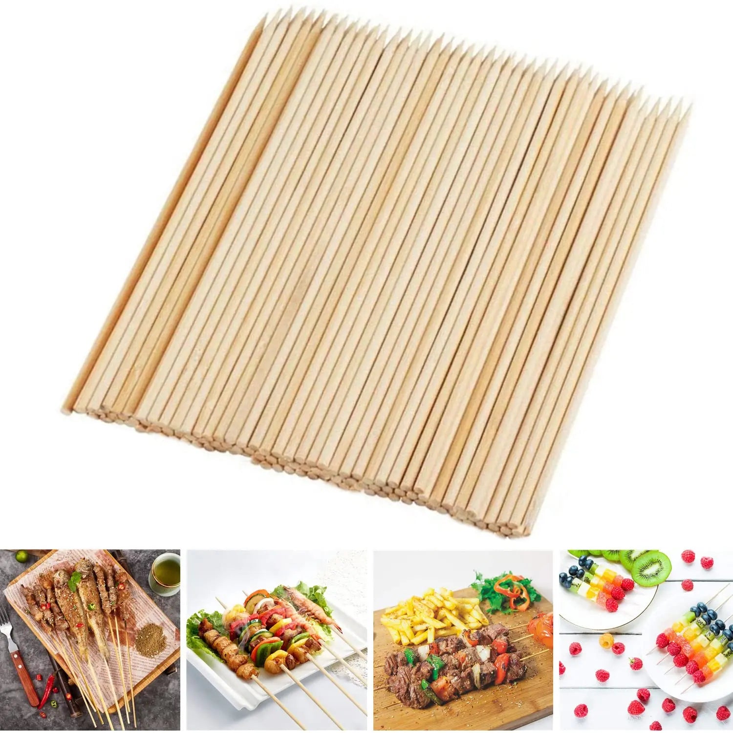 Multi Size 250mm 200mm 2.5mm Thin Biodegradable Bbq Disposable Bamboo Stick Skewer