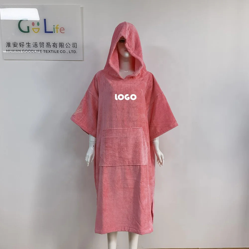 Factory Cheap Price High Quality Quick Dry Adult Terry Cotton Beach Surf Canging Towel Poncho Hooded