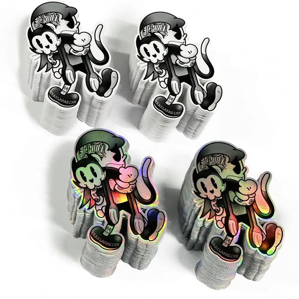 Custom High Quality Vinyl Holographic Waterproof Die Cut Rainbow Effect Kawai Dinosaur Holo Stickers
