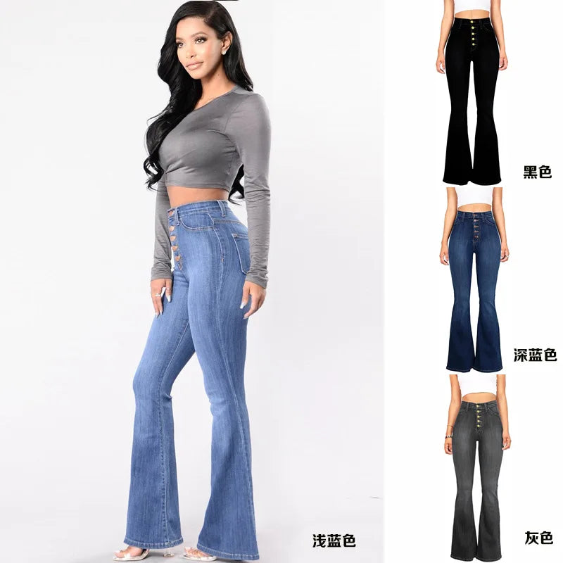 2025 European and American Best-selling Women's Jeans Slim-fit High-waisted Butt-lifting Bootcut Jeans in Stock