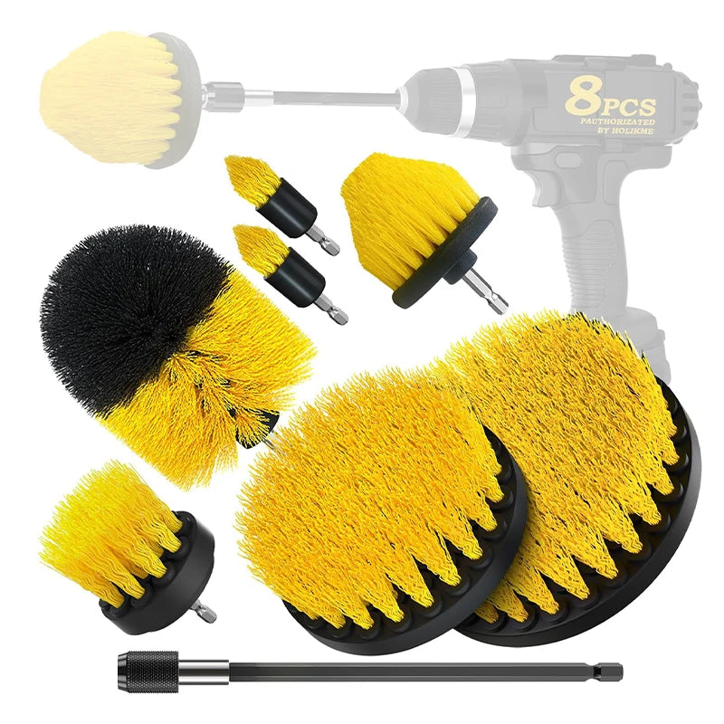Zhenda 8 Pcs Drill Cleaning Brushes Kits with 150mm Extension Rod Car Body Wheel Household Cleaning Brushes