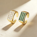 QIKU Classic Rectangle Copper 18K Gold Plated Cubic Zirconia Adjustable Ring Light Luxury Party Girl Accessories Wholesale