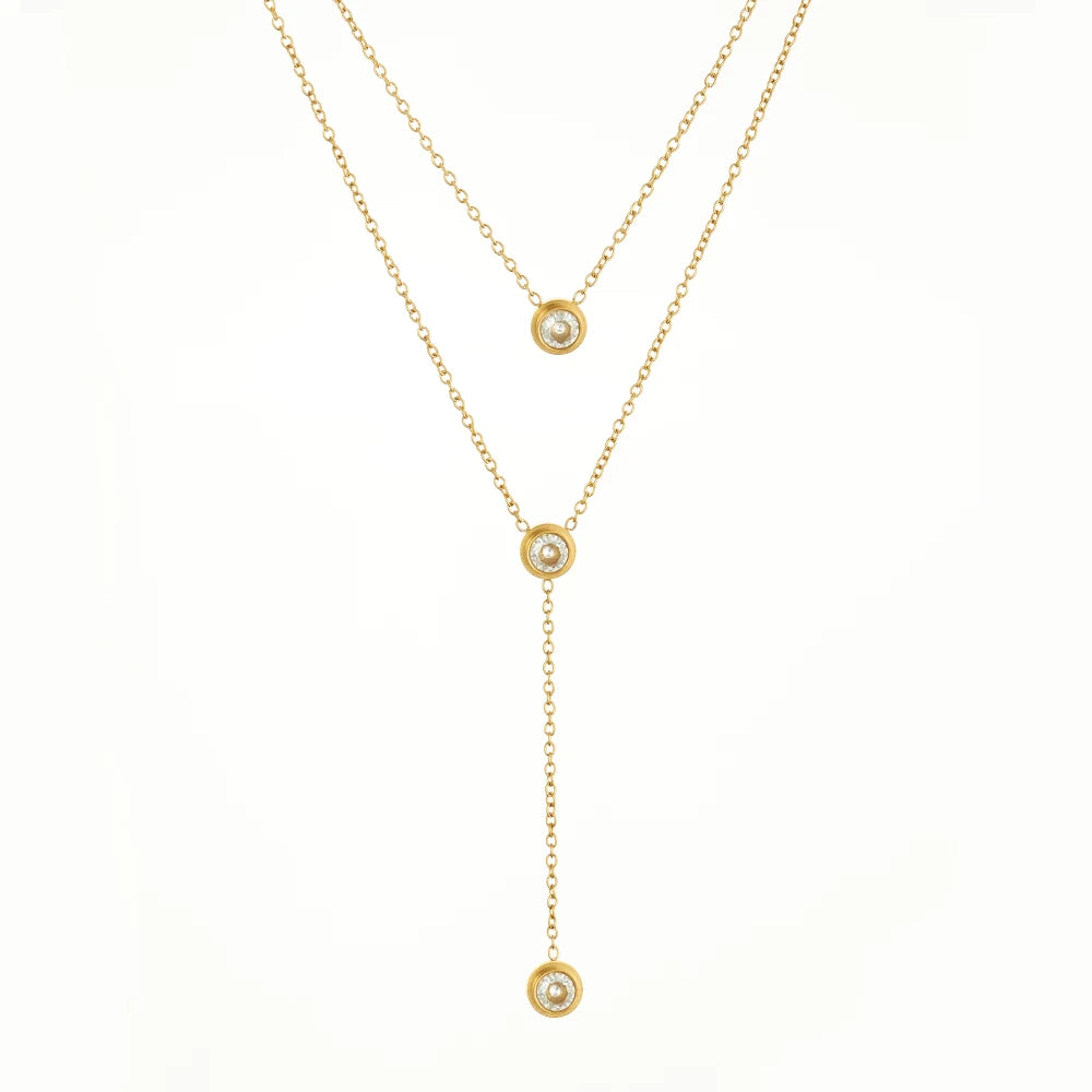 Latest 18K Gold Plated Stainless Steel Jewelry Double Thin Chain Zircon Pendant Necklace Waterproof for Women Necklace P243507