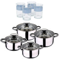8-piece stainless steel cookware set suitable for induction hobs San Ignacio Premium Collection + Set of 4 x 0.5L glasses