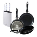 Set of 3 San Ignacio frying pans (16 20 24cm) pressed aluminum suitable for induction + Set of 3 stainless steel knives +