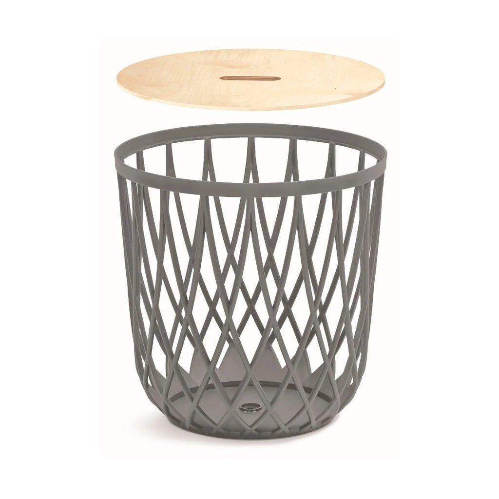 Prosperplast Uniqubo 35L Multifunctional Plastic Basket in Grey 39 (length) x 39 (width) x 40 (height) cm with Wooden Lid