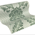 Made in Germany Luxury Wallpaper Rolls with Velvet Flock Damask Green Blue Non Woven Premium Fabric Wallpaper - 1005 x 052 m