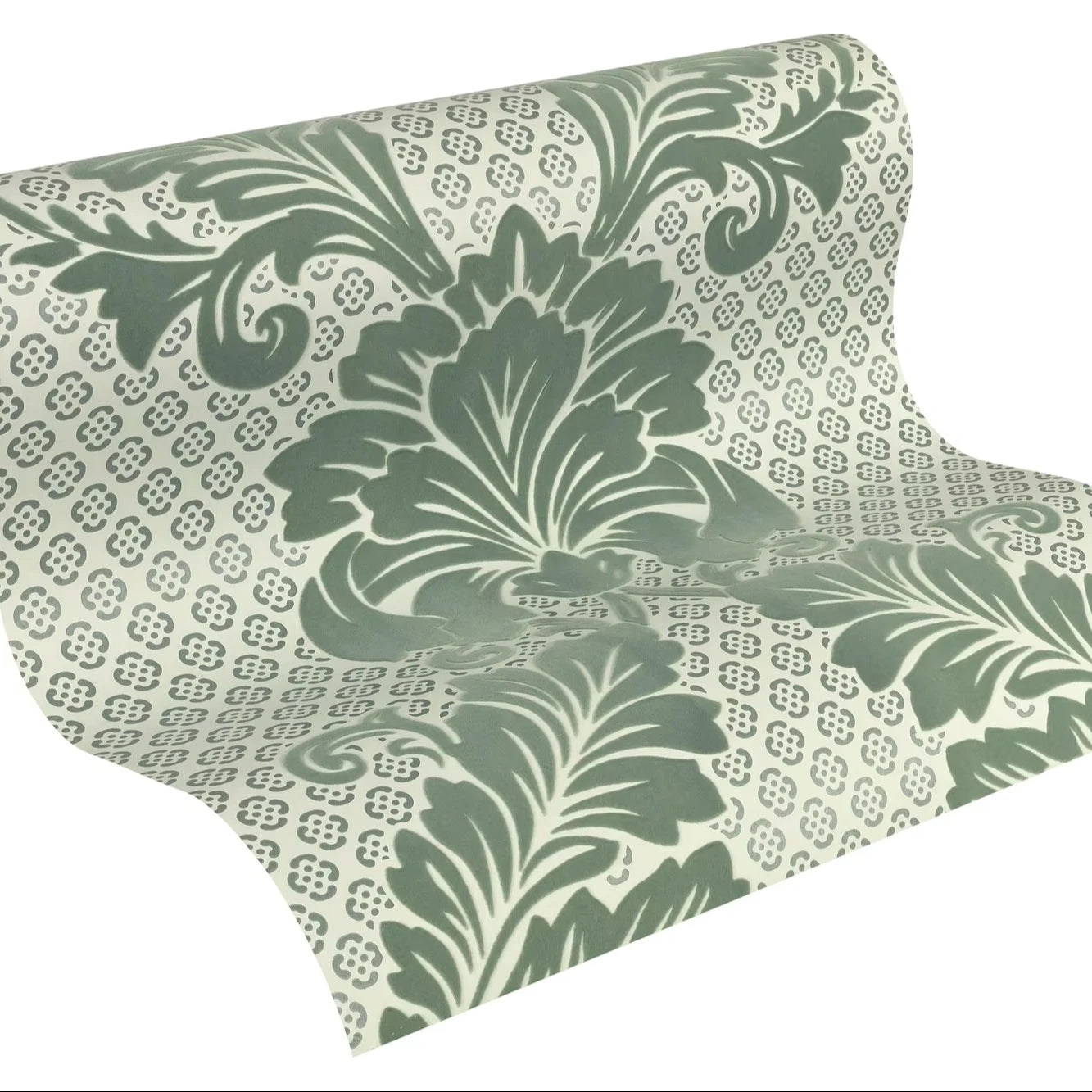 Made in Germany Luxury Wallpaper Rolls with Velvet Flock Damask Green Blue Non Woven Premium Fabric Wallpaper - 1005 x 052 m