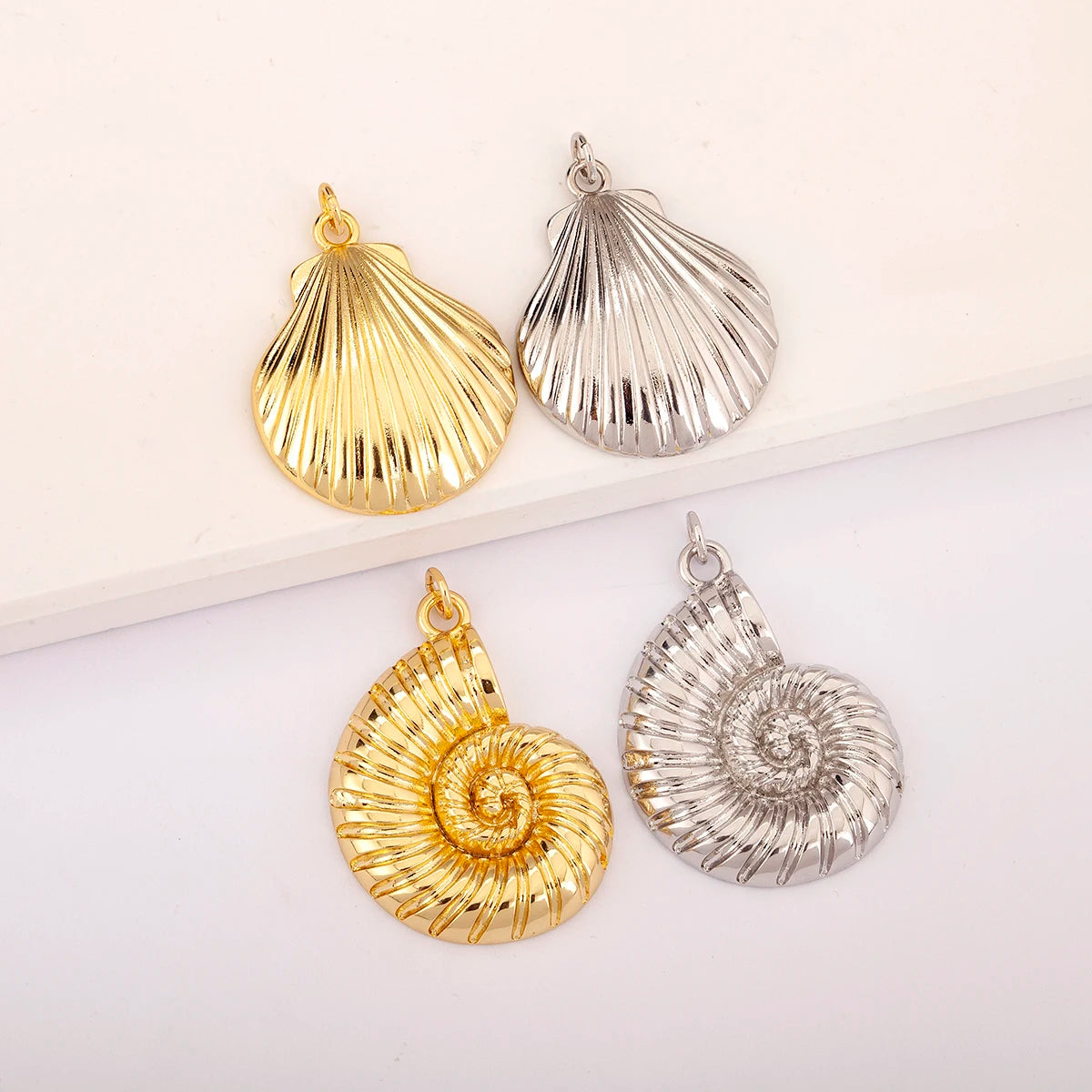 QIKU Nautilus/Scallop Sea Creature Pendant Charm Gold/Silver Plated Ocean Jewelry Cute Charms for and Necklace Making