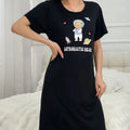 Women Nightgown Short Sleeve Sleepwear Adult Sleep T-shirts Loungewear Cartoon Print Cute Print Pajama Dress