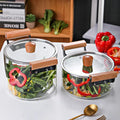 2025 New Design Borosilicate Clear Glass Stock Pot Set Classic Stainless Steel Wooden Compatible Soup Home