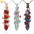 CSJA Wholesale Viking Men Necklaces Jewelry Wire Wrapped Reiki 7 Chakras Natural Crystal Healing Stone Pendant Necklace H134