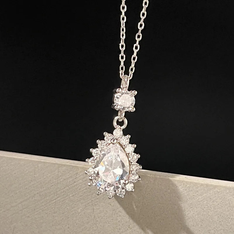 Dazzling Teardrop CZ Necklace 925 Sterling Silver Pendant with Sparkling Cubic Zirconia Stunning Jewelry for Wedding Date Night