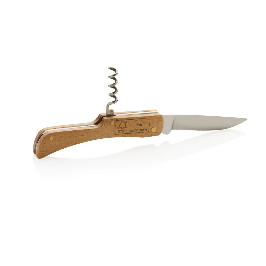 FSC Wooden Knife with Built-In Bottle Opener for Outdoor Adventures or Everyday Use