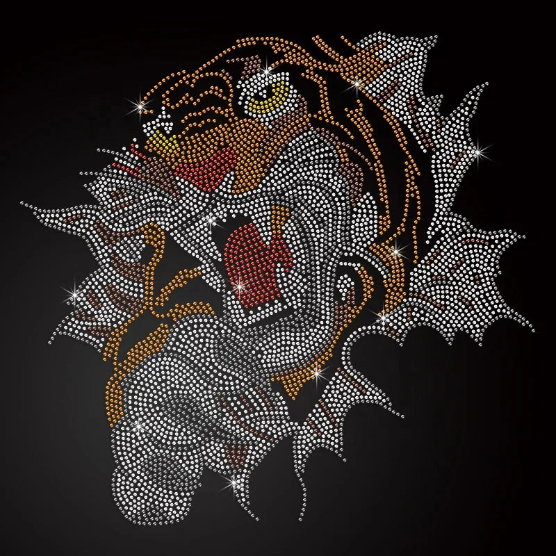New Arrivals Tiger Iron on Rhinestone Appliques Rhinestone Heat Transfers Hot-Fix