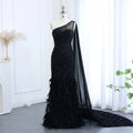 Jancember SZ498 Asymmetric Black Stylish Feather Evening Prom Gowns Dresses