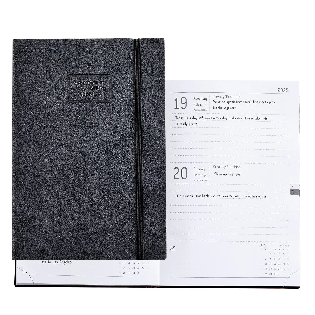 LABON Spanish Soft Cover Daily Planner One Day Per Page Weekly Calendar Organizer With Elastic Band