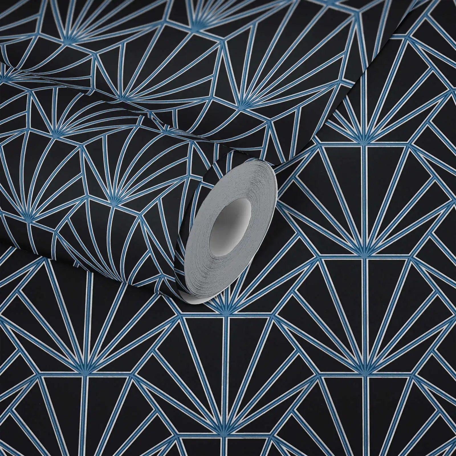 Made Germany Geometric Black Blue White Non Woven Vinyl Wallpaper Rolls Abrasion-Resistant Light Resistant Living Room Kitchen