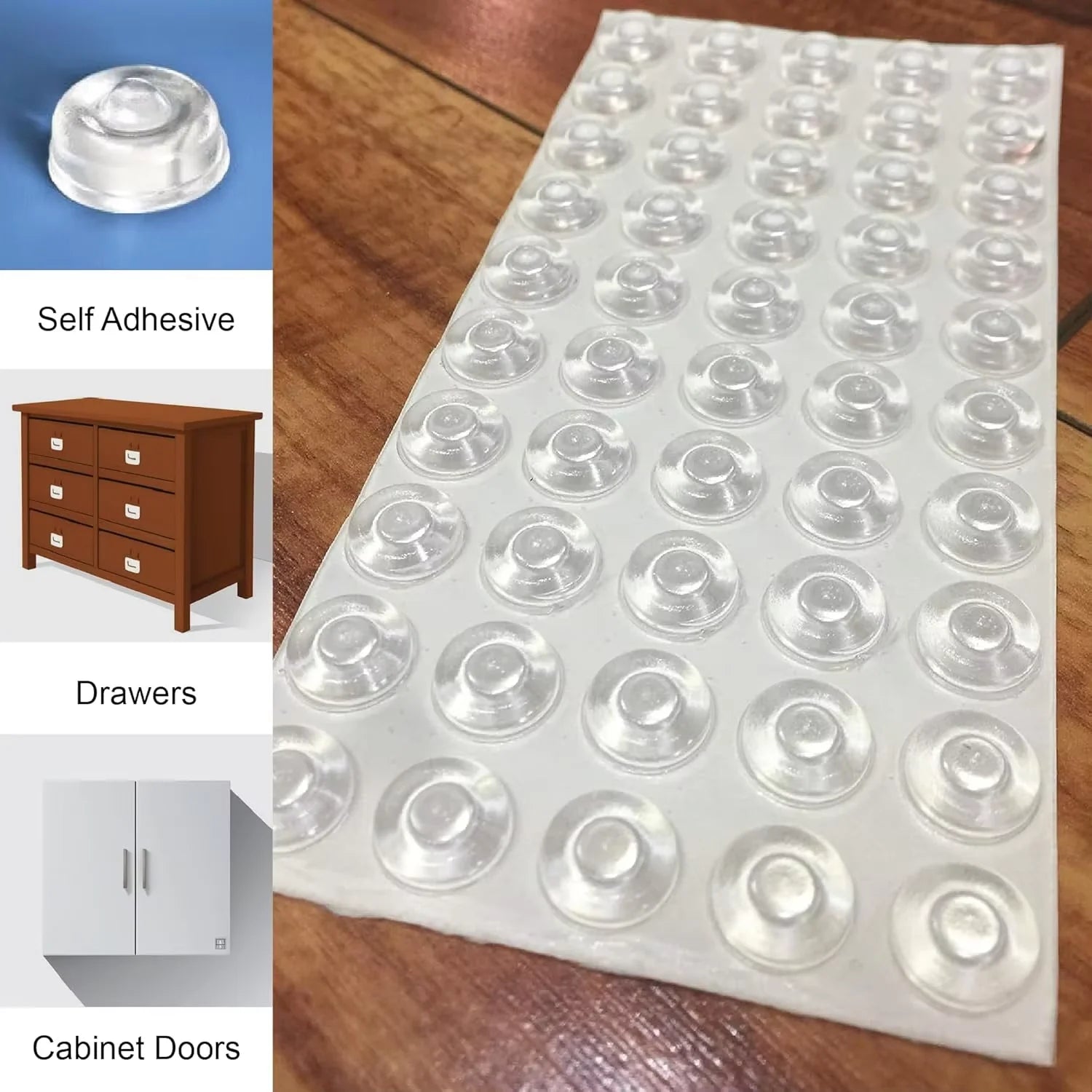 Cabinet Bumpers Clear Rubber Bumpers Self Adhesive Soft Close Silicone Cabinet Door Bumper Dots for Kitchen Drawers Furniture