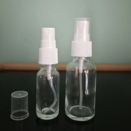 0.5 OZ 1 OZ 2OZ 30ml Clear Boston Round Glass Spray Bottle with White Spray Cap Dropper Sealing Carton Packed
