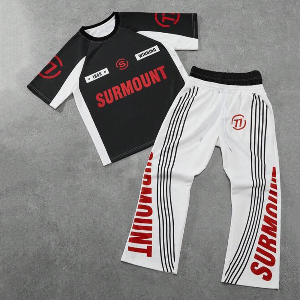 Wholesale Custom Co-ord Two Piece Street Fit Graphic Sportswear Set for Men Elastic Waist Flare Joggers Plus Size Breathable